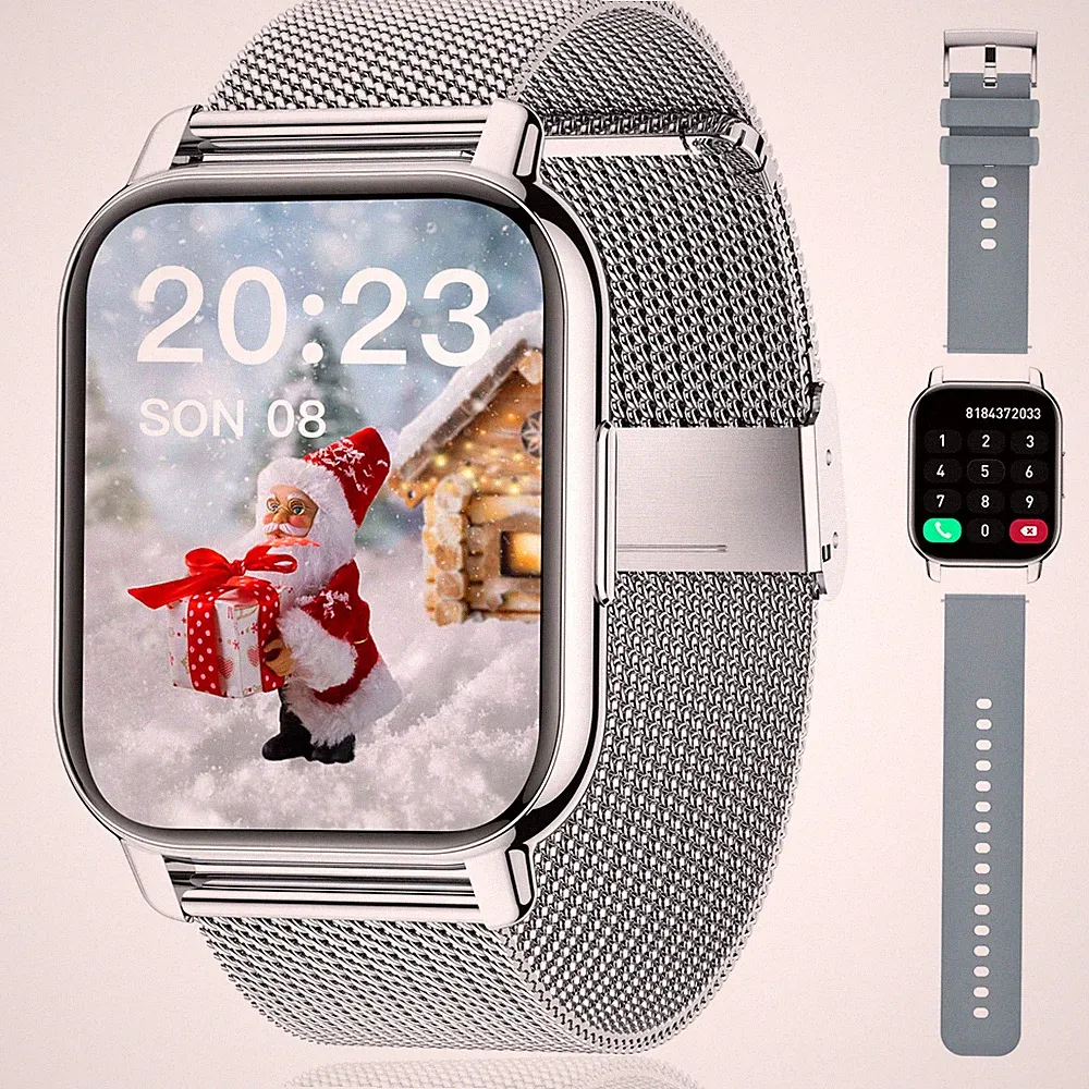 Popglory Smartwatch Herren Damen 1.85 Fitnessuhr mit Milano Silber + Grau