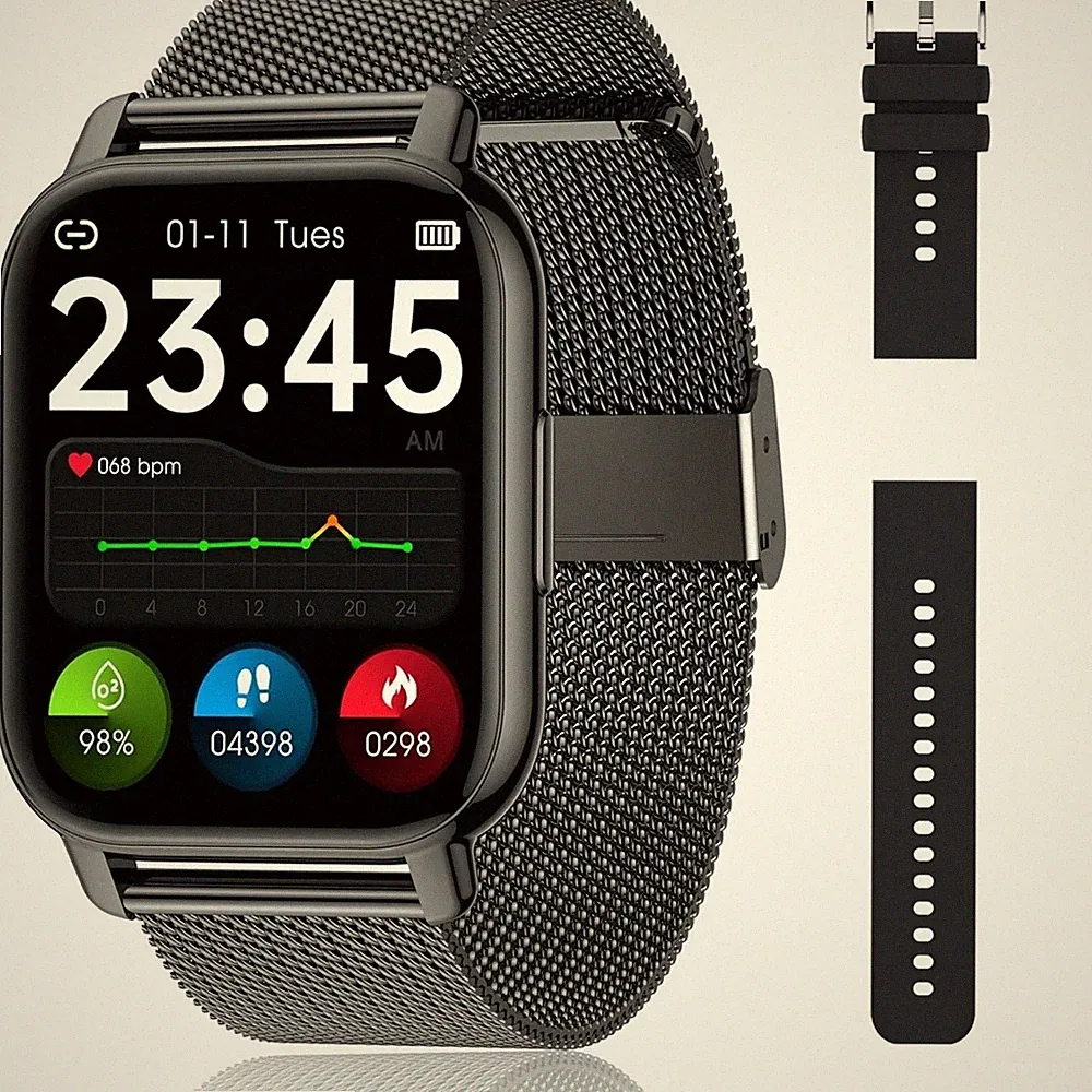 Popglory Smartwatch Herren Damen 1,85 Zoll Telefonfunktion SpO2 Puls Fitnessuhr
