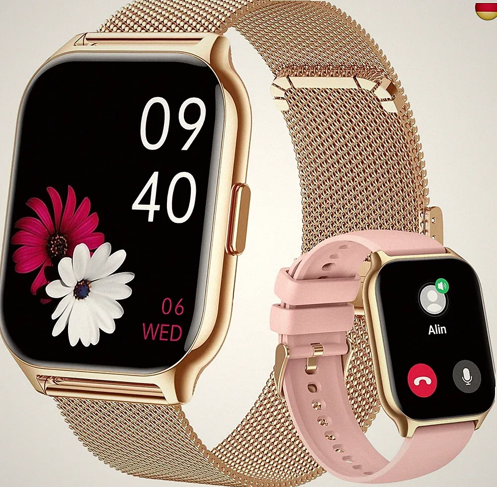 Popglory Smartwatch Herren Damen, 2.01'' Fitnessuhr mit Blutdruckmessung
