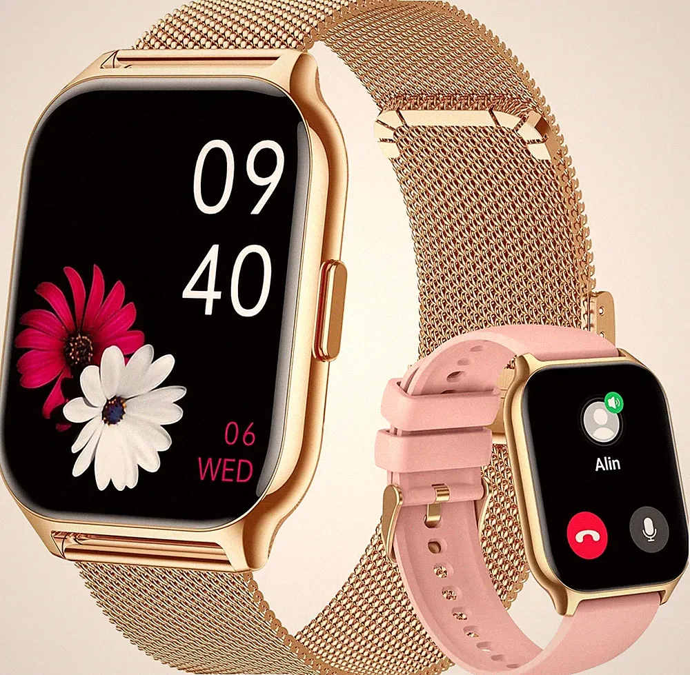 Popglory Smartwatch Herren Damen, 2.01'' Fitnessuhr Mit Blutdruckmessung Telefon