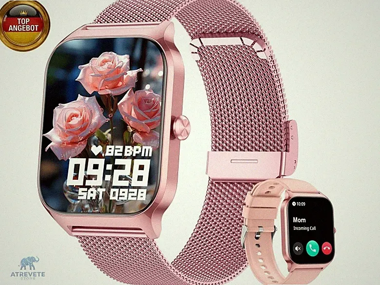 Popglory Smartwatch Herren Damen mit Blutdruckmessung, Bluetooth-Telefonie, AI