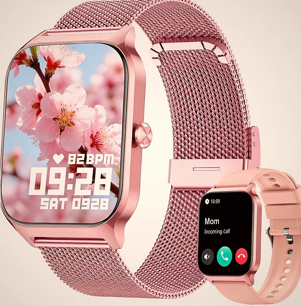 POPGLORY Smartwatch mit Telefonfunktion Damen 1,85 HD-Bildschirm Fitnessuhr
