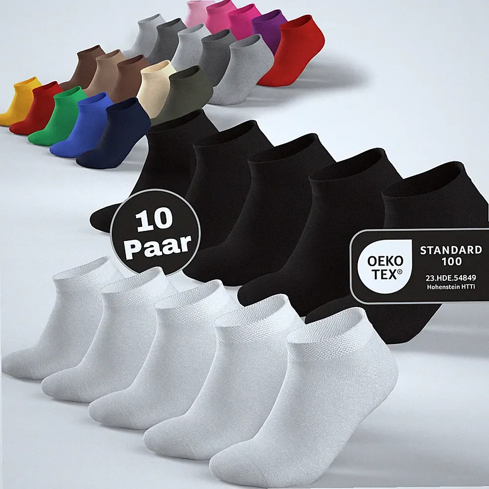 Premium Sneaker Socken (10 Paar) Baumwolle Herren Damen Komfortbund ohne Naht