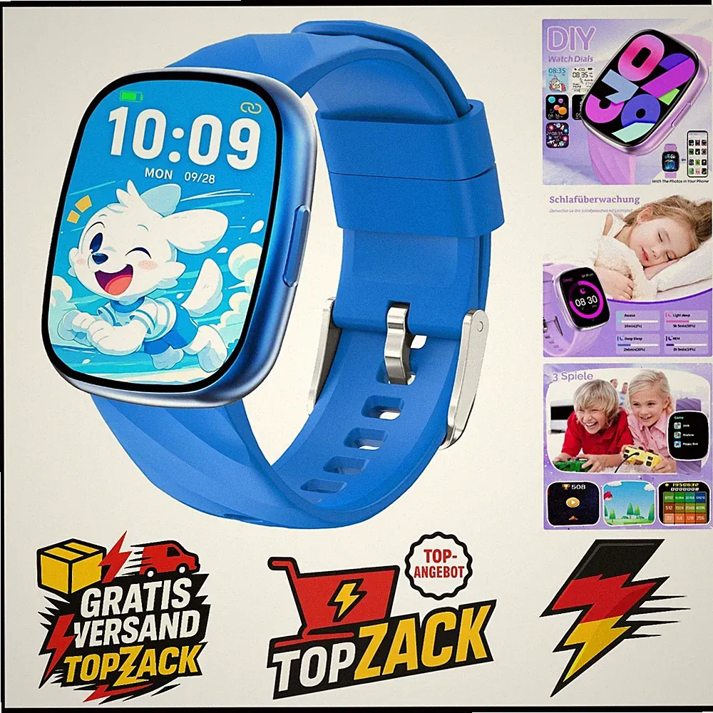Pthtechus Kinder Smartwatch Fitness Tracker mit 100+ Sportmodi Bluetooth