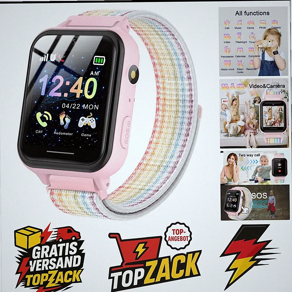 Pthtechus Kinder Smartwatch Uhr Handy Telefon Touchscreen Spiele Kamera SOS