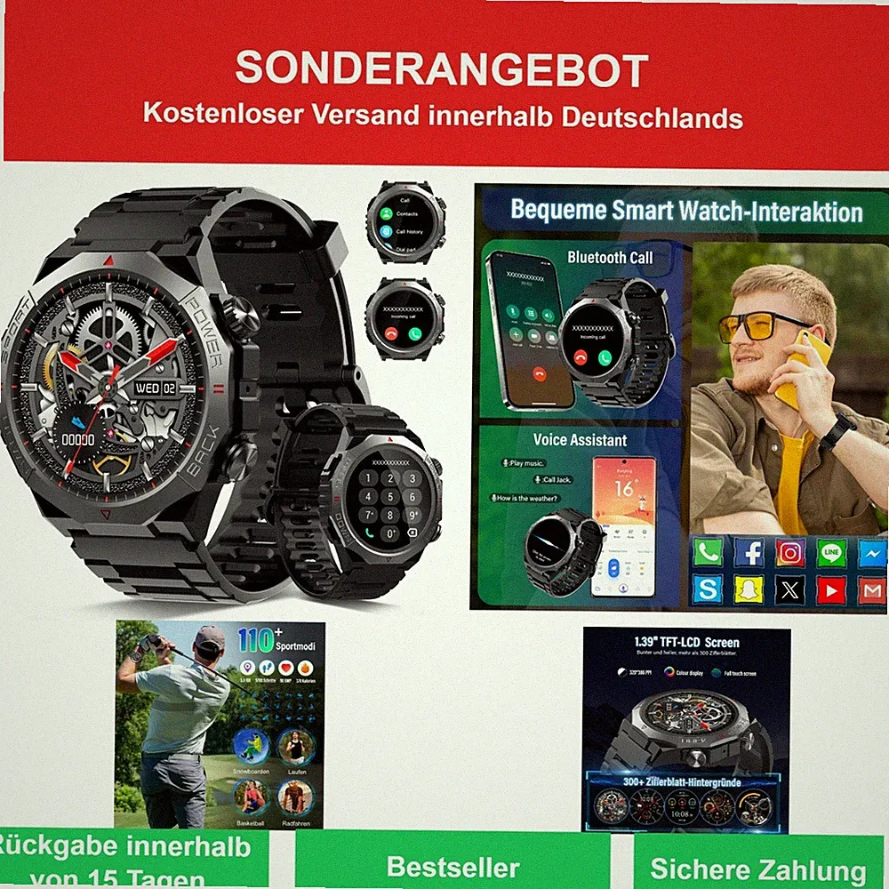 Qecnato S10 Smartwatch Herren Damen, IP68 Wasserdicht, Fitness Tracker