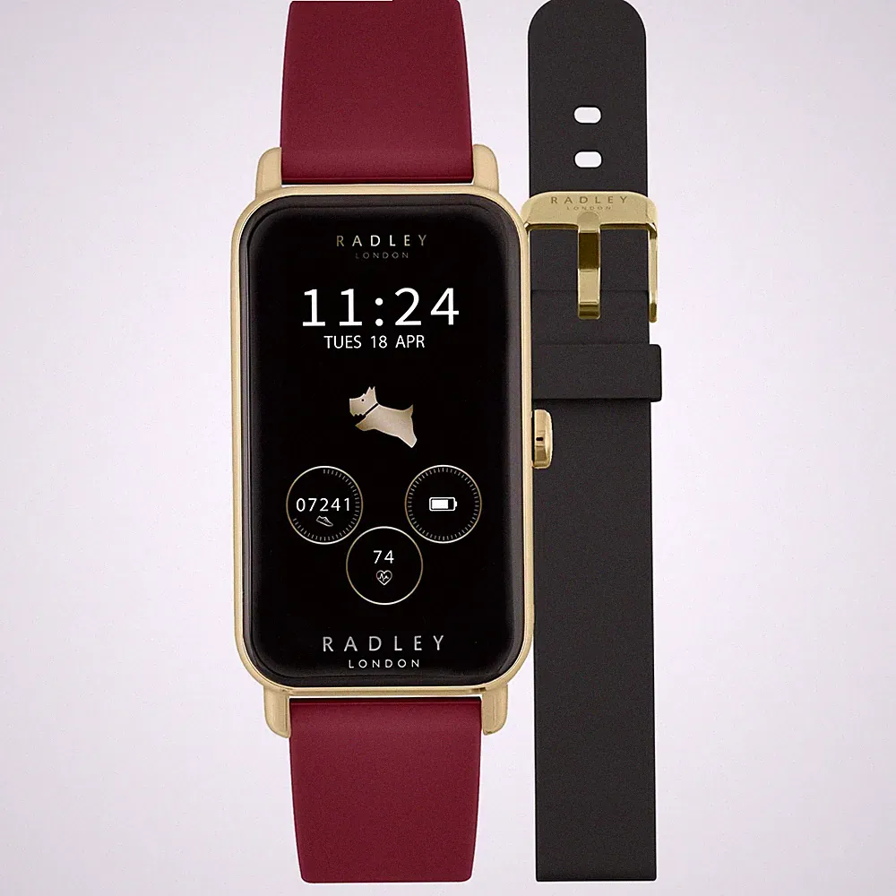 RADLEY Damen Serie 21 Smart Cranberry Rot Raute Silikon Armband Uhr mit