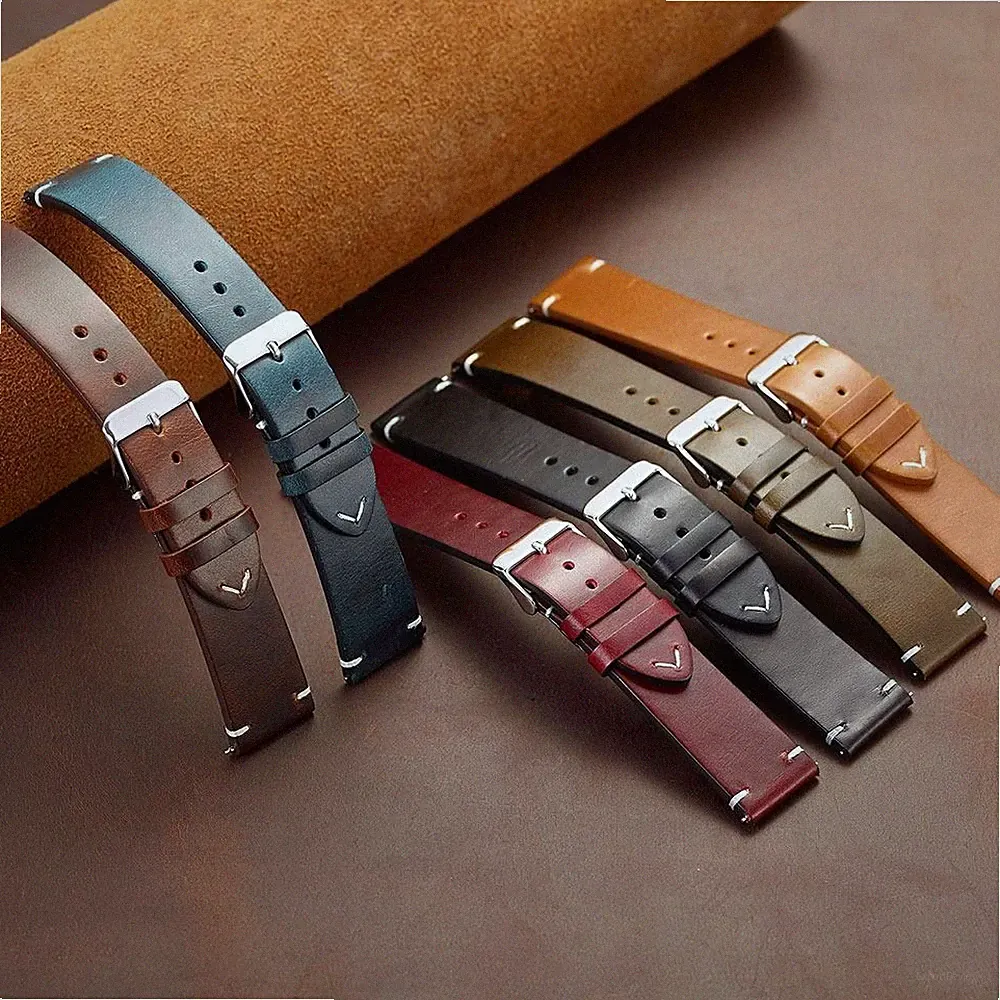 Retro-Ölwachs Lederarmband 20mm. Armband Mode Schnellverschlussgurt Smartwatch