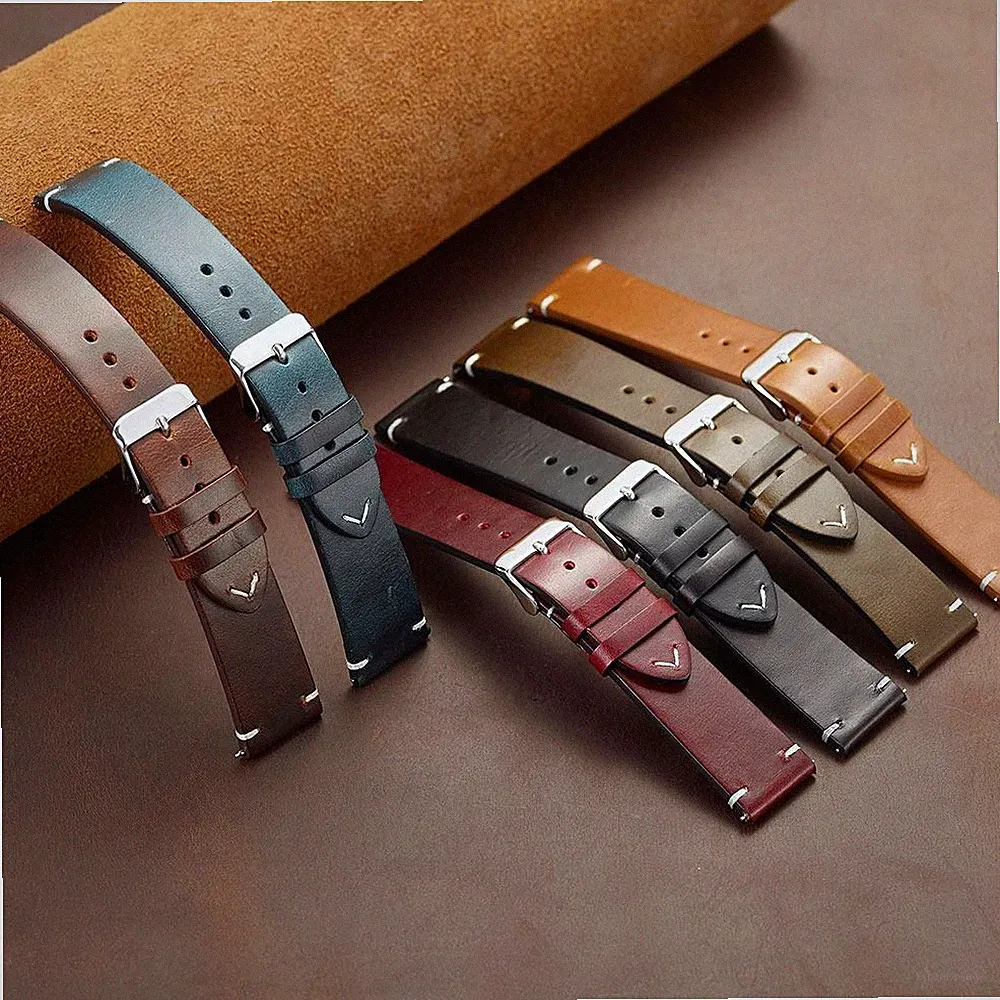Retro-Ölwachs Uhrenarmband Echtes Leder Schnellverschlussgurt Smartwatch