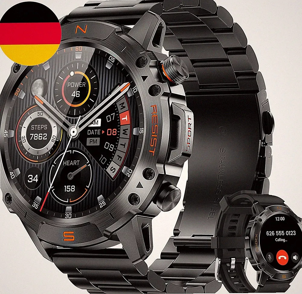 Robuste Smartwatch Herren, 1,43" AMOLED, 5 ATM Wasserdicht, Android & Ios