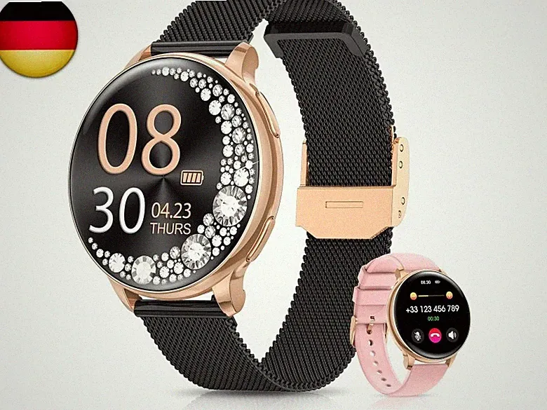 RUXINGX Smartwatch Damen, 1.27" Smart Watch Rund mit Telefonfunktion, 24H SpO2
