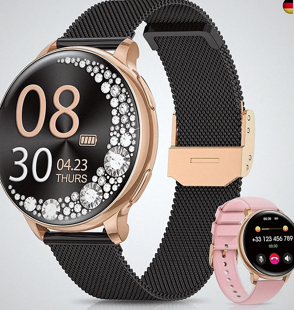 RUXINGX Smartwatch Damen, 1.27" Smart Watch Rund mit Telefonfunktion, 24H SpO2