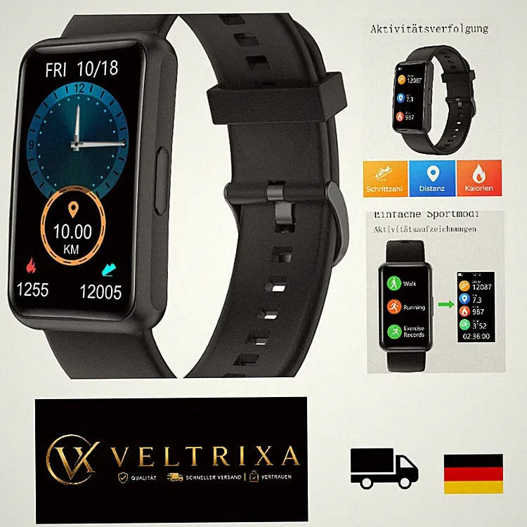 Schrittzähler Uhr Fitness Tracker Schwarz 1,47 Zoll Touchscreen ohne App