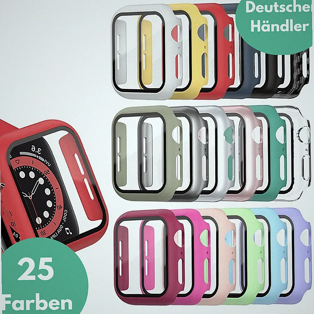 Schutzhülle für Apple Watch Series 7/8/9 Case Glas Display Schutzglas 41mm 45mm✅