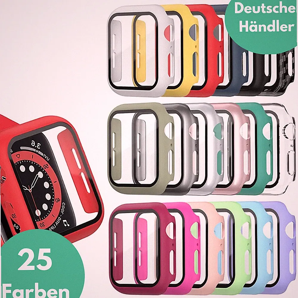 Schutzhülle für Apple Watch Series 7/8/9 Case Glas Display Schutzglas 41mm 45mm✅