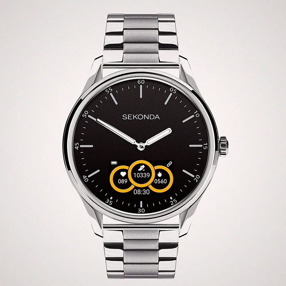 Sekonda 45mm Hybrid Smartwatch in Silber mit silbernem Edelstahlarmband