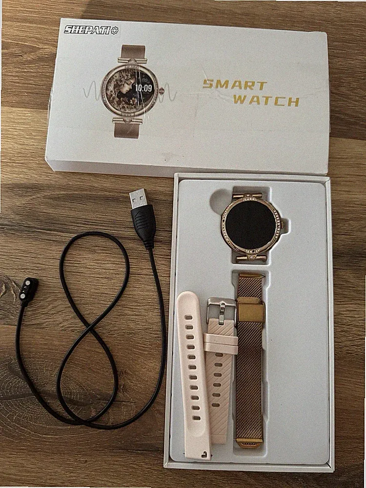 SHEPATI Smartwatch Damen Roségold mit 2 Armbändern Bluetooth Fitnessuhr wie neu