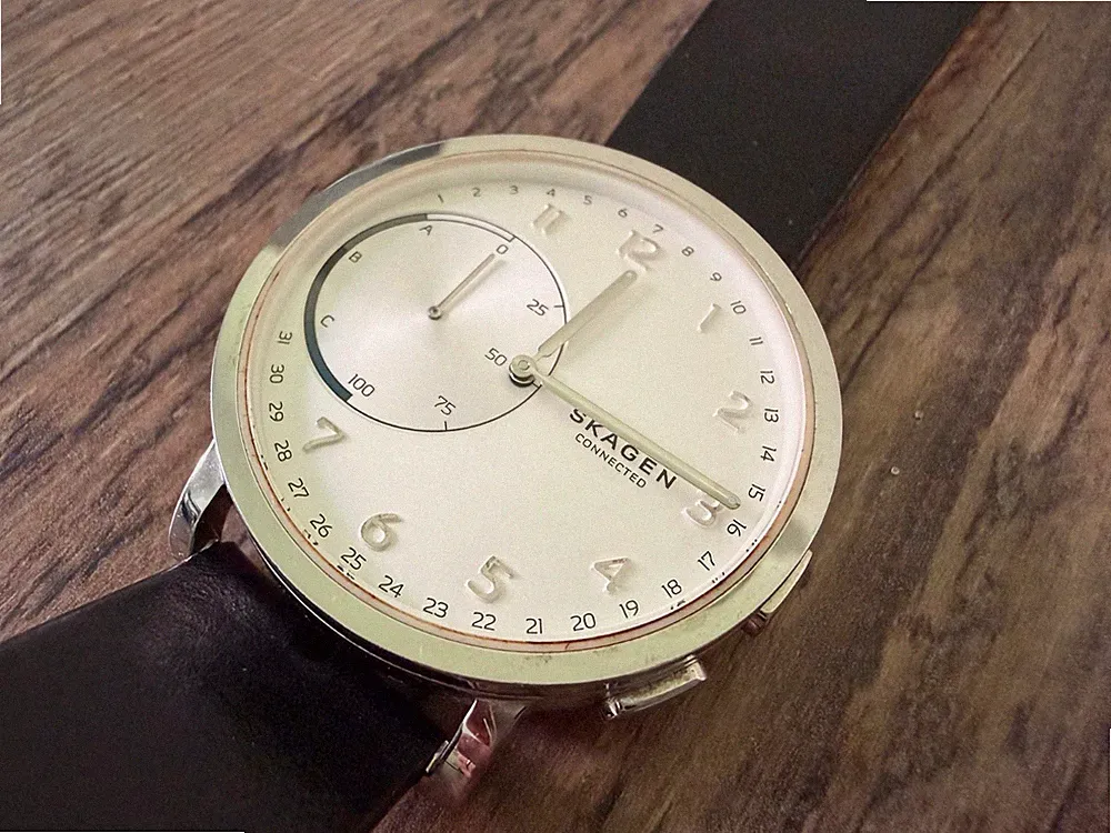 Skagen Connected Hybrid-Smartwatch 40 mm silbernes Gehäuse Lederarmband schwarz