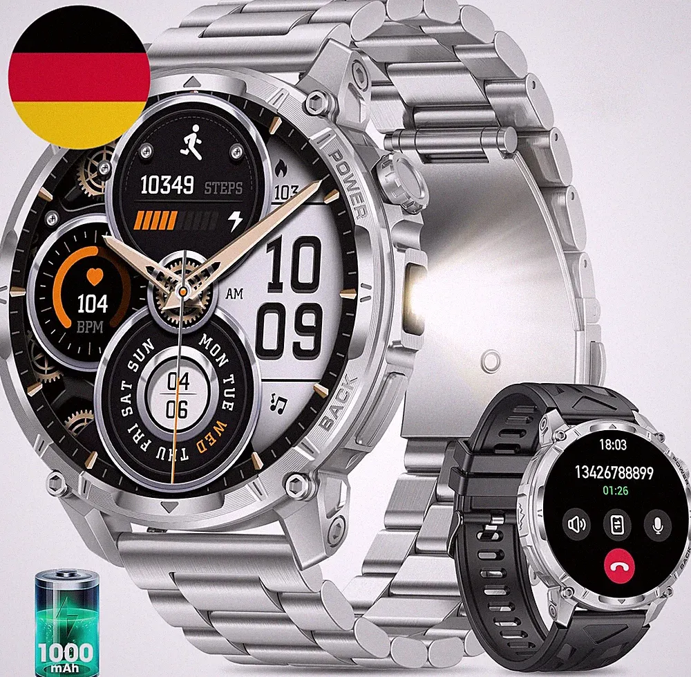 Sloksfil Militär Smartwatch Herren Mit 1000 Mah Akku/Led-Licht, 1.7" HD Touch Di