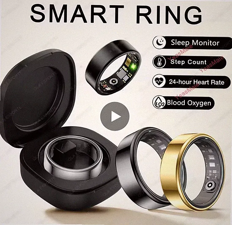 Smart Ring Herren Damen, Herzfrequenz- und Blutsauerstoffmessgerät Smartring IP68 & 5ATM
