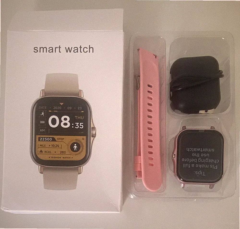 Smart Watch 46 mm Smartwatch rosa Silikonarmband Android iOS Ladegerät