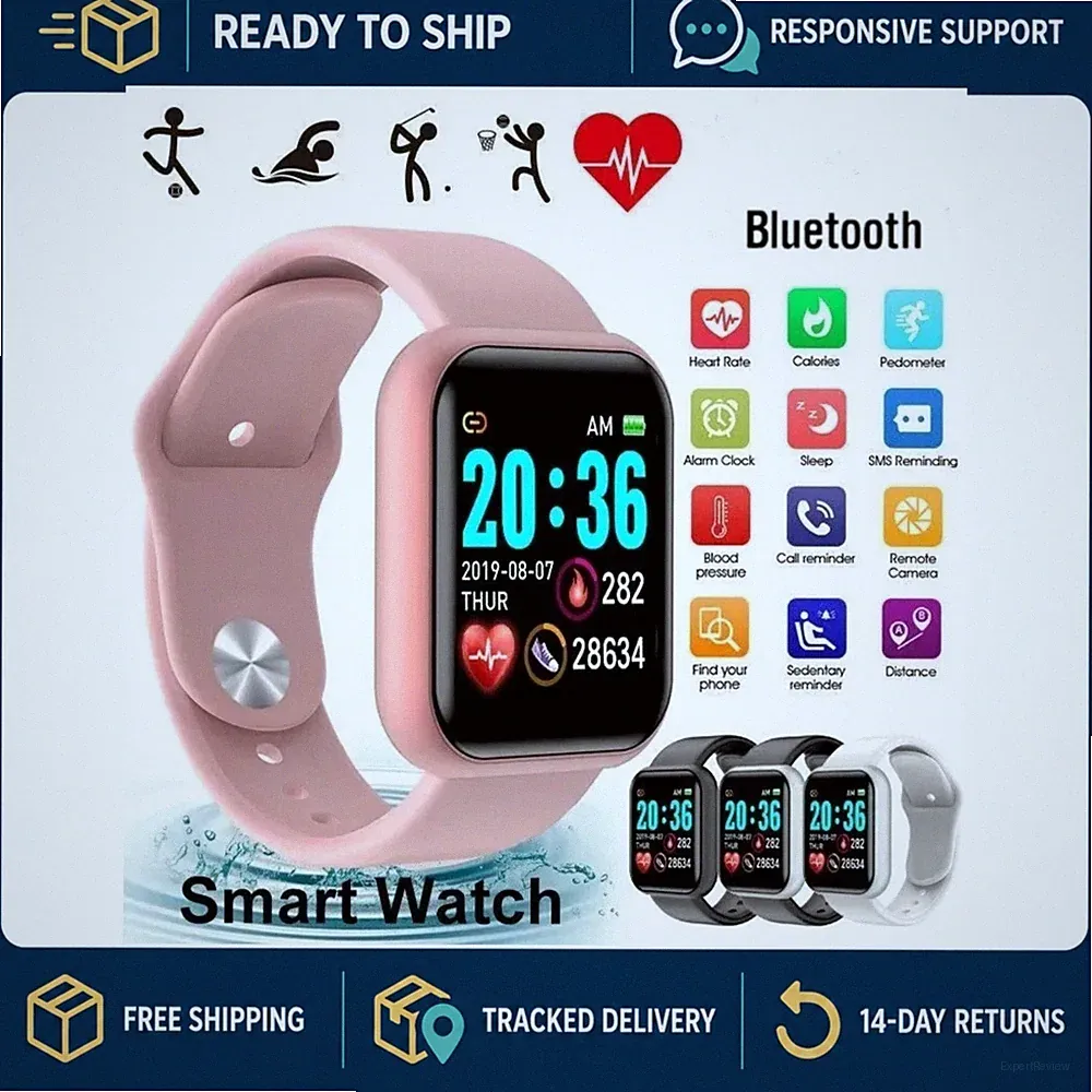 Smart Watch für Damen Herren Fitness Tracker Bluetooth Digital Armbanduhr