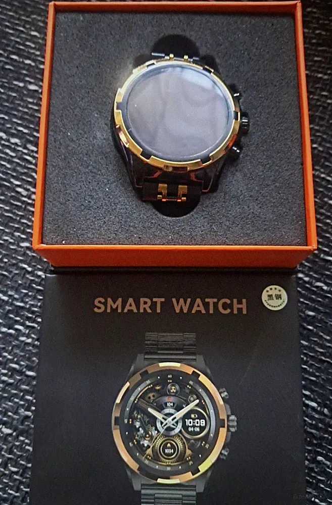 Smart Watch Smartwatch 44 mm Schwarz/Gold Metallarmband iOS & Android