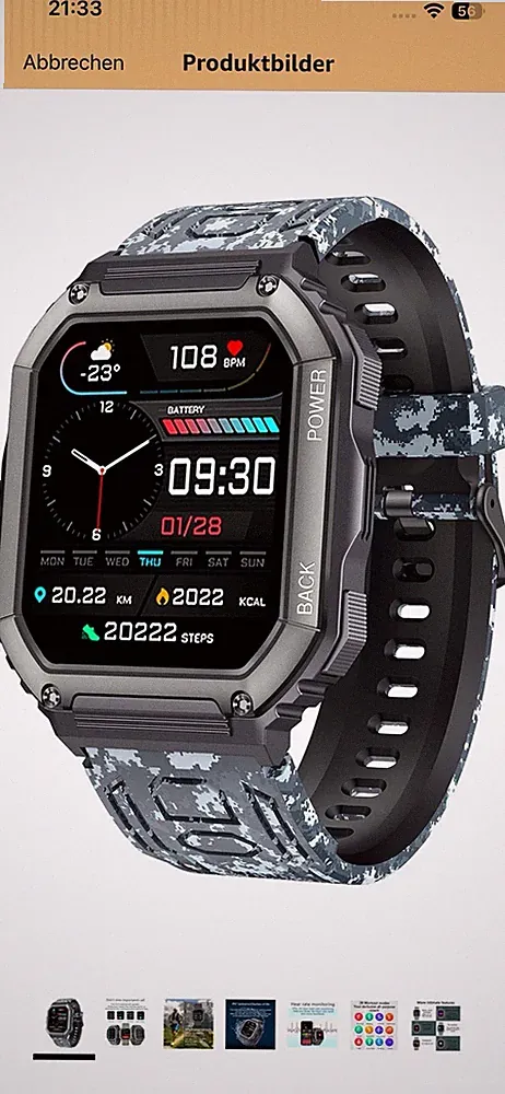 Smartwatch 1,8 Zoll Touchscreen mit Schrittzähler Pulsuhr Blutdruckmesser