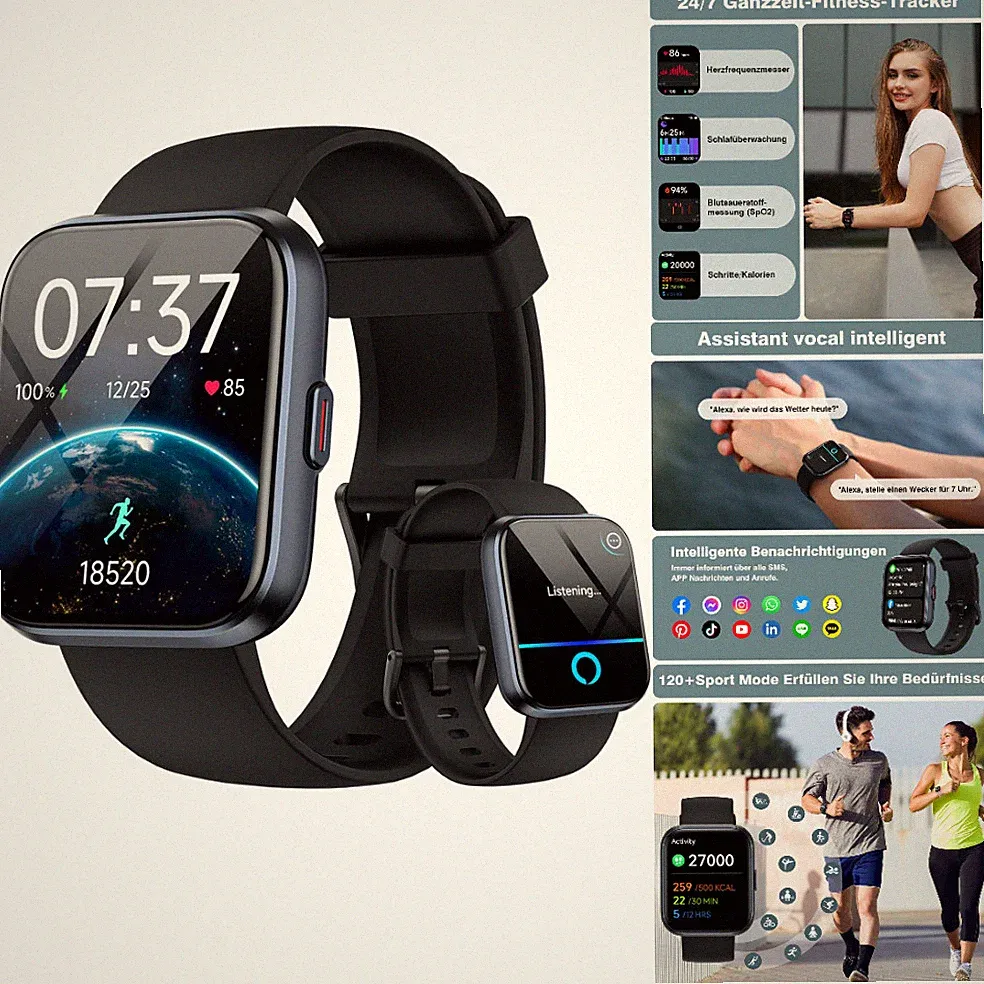 Smartwatch 1,85 HD Display 10 Tage Akku 3ATM Wasserdicht