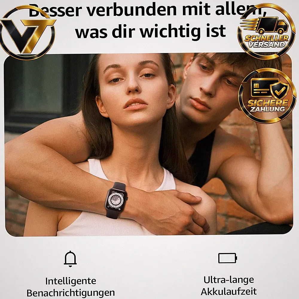 Smartwatch 1,85" HD Touch Fitnessuhr mit Telefonfunktion 140+ Sportmodi IP68