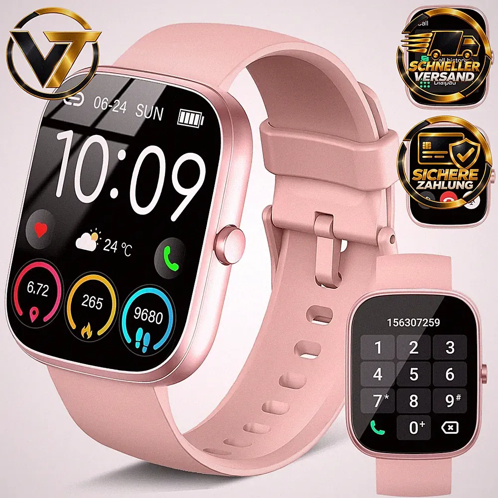 Smartwatch 1,91" HD Bluetooth Anrufe Fitness Tracker IP68 Wasserdicht Rosa Damen