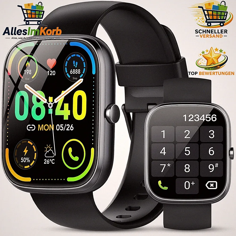 Smartwatch 1,91" HD Touch mit Telefonfunktion 115+ Sportmodi IP68 Fitness
