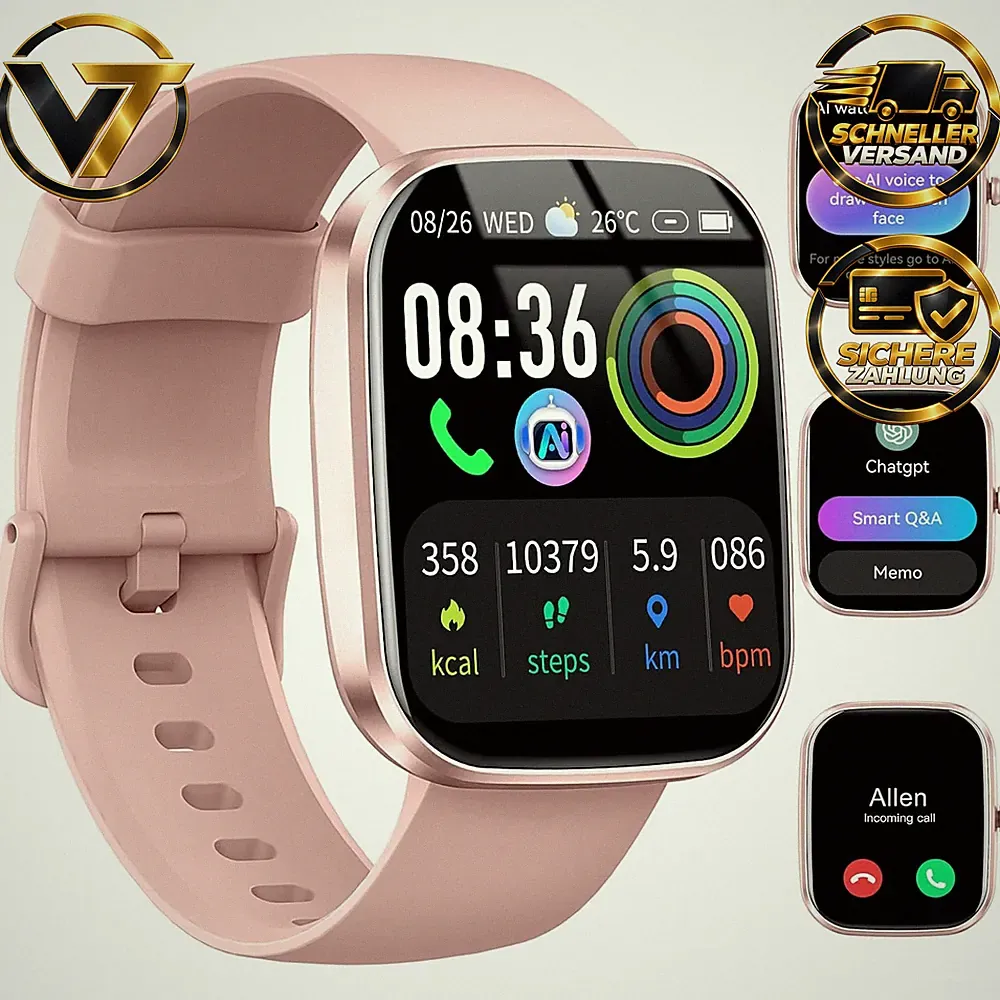 Smartwatch 1,91 Zoll Bluetooth Anrufe Herren Damen Fitness Uhr