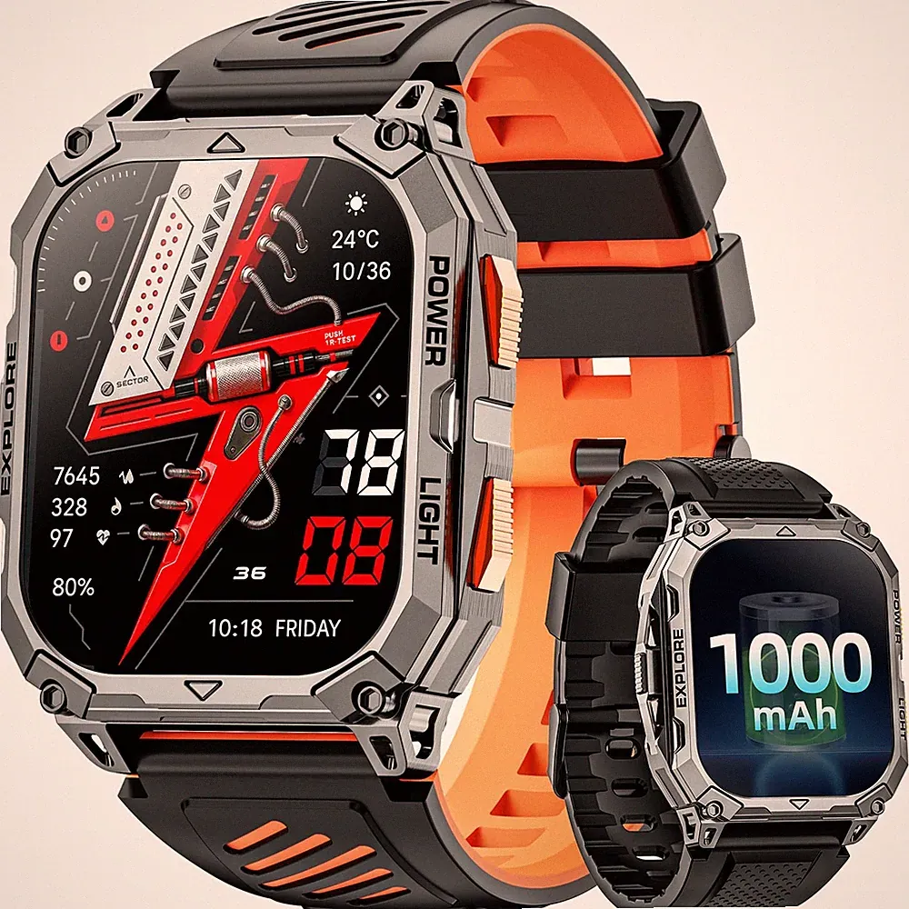 Smartwatch , 2.01" HD-1000mAh Lange Akkulaufzeit, 114 Sportmodi Militär Uhr Herz