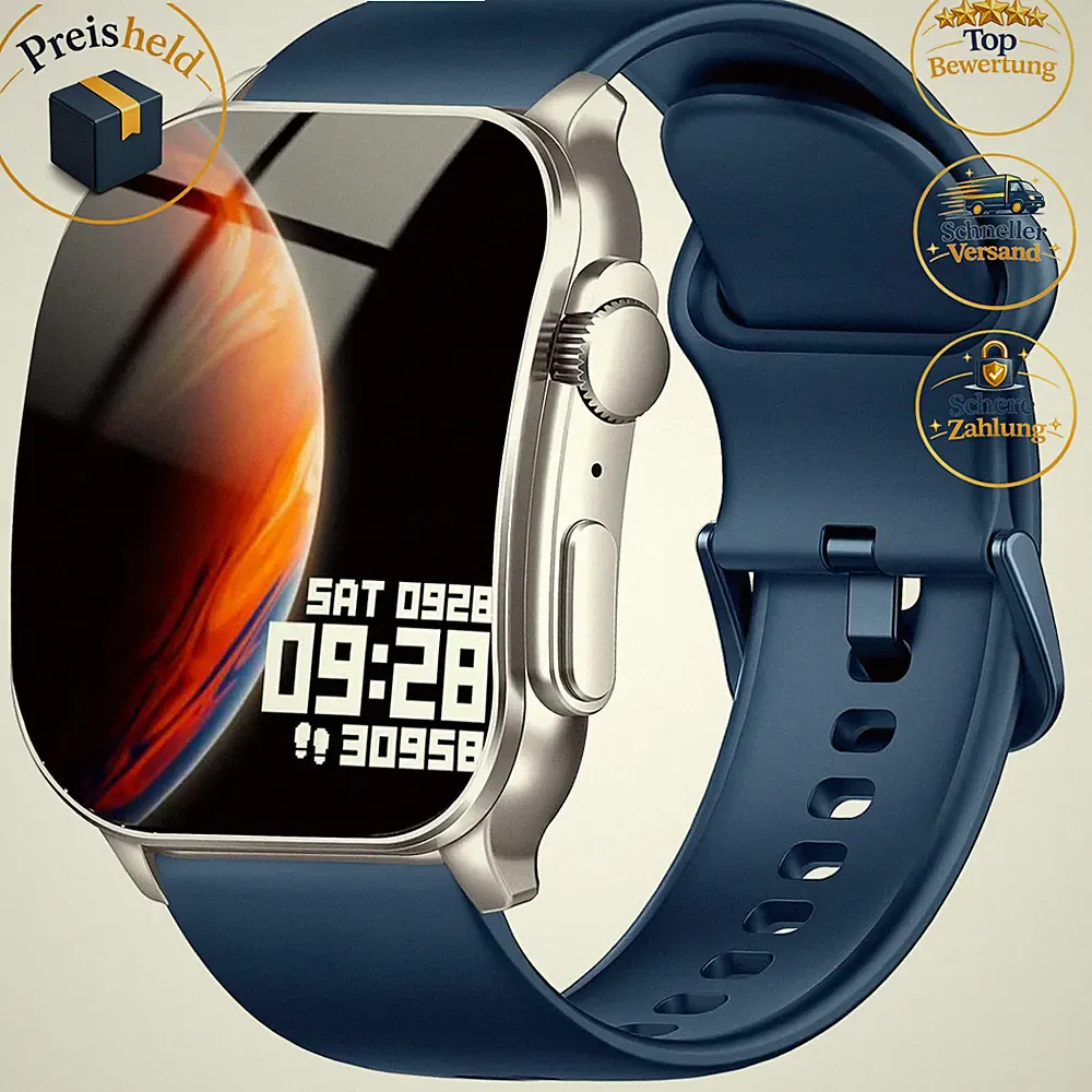 Smartwatch 2,01" HD AMOLED Bluetooth-Anrufe Pulsmesser IP68 Wasserdicht Blau