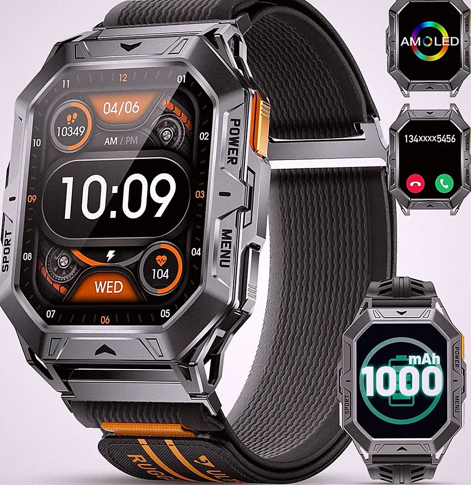 Smartwatch 2,13'' Amoled Display 1000mAh Uhren Fitness Häufigkeit Herzfrequenz