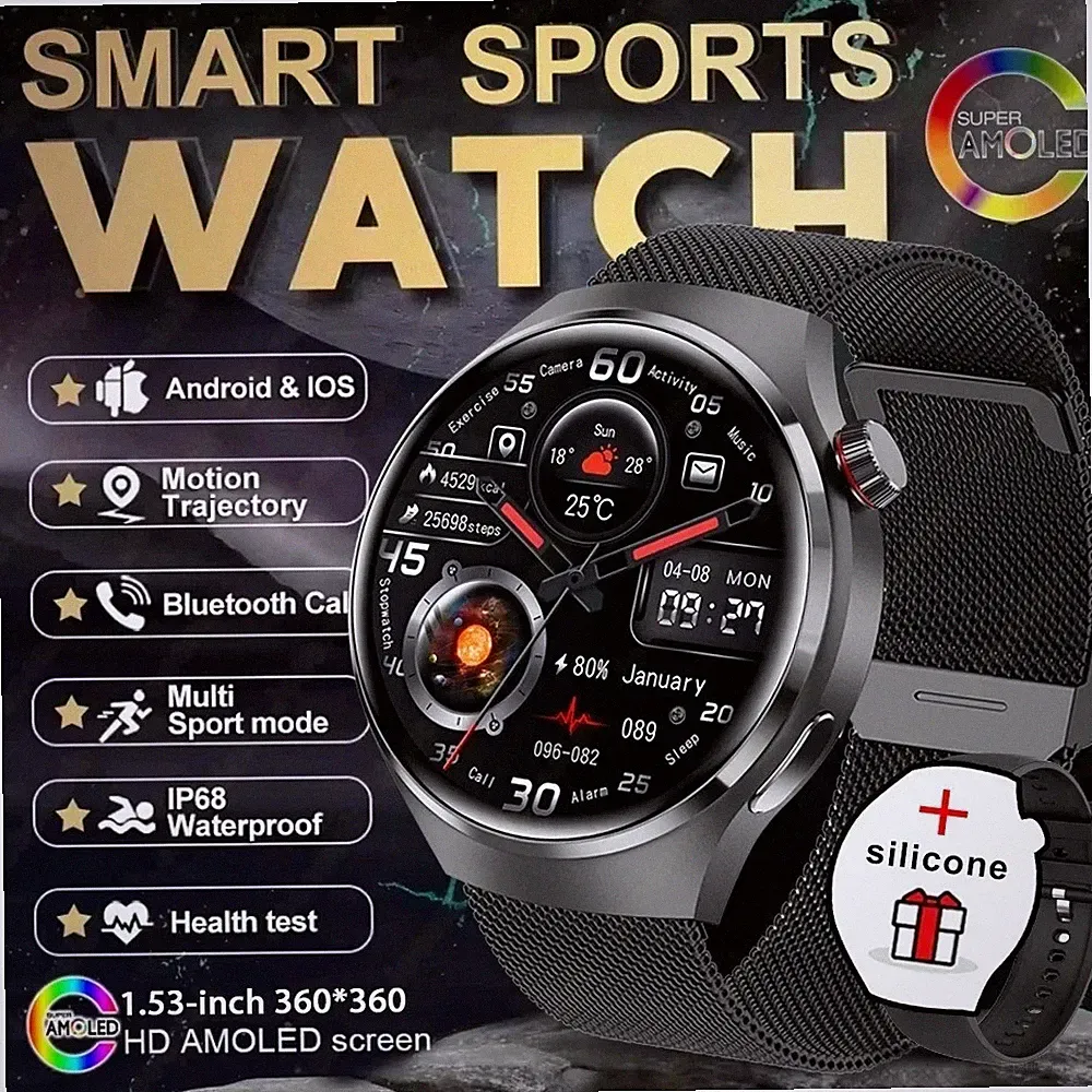 Smartwatch 2025 neue Uhr 4 GT Serie Smart Uhr Männer AMOLED Bildschirm
