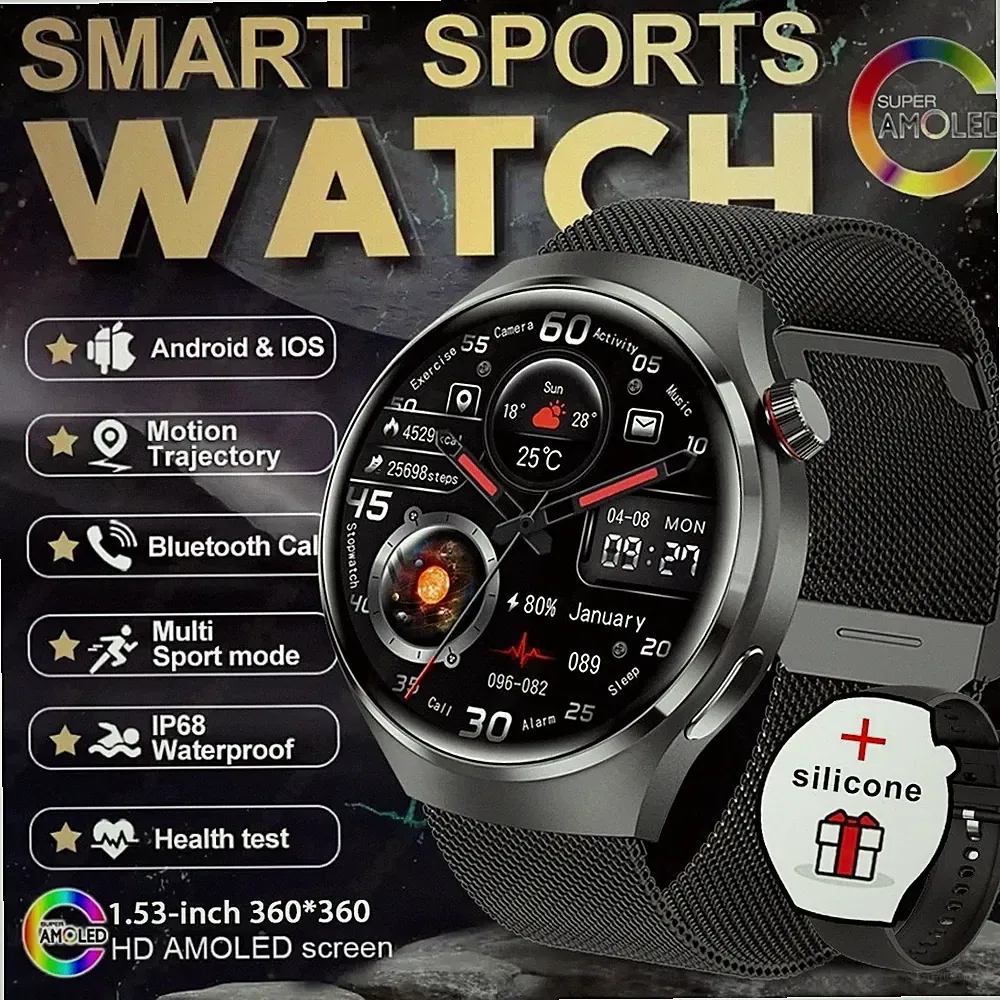 Smartwatch 2025 neue Uhr 4 GT Serie Smart Uhr Männer AMOLED Bildschirm