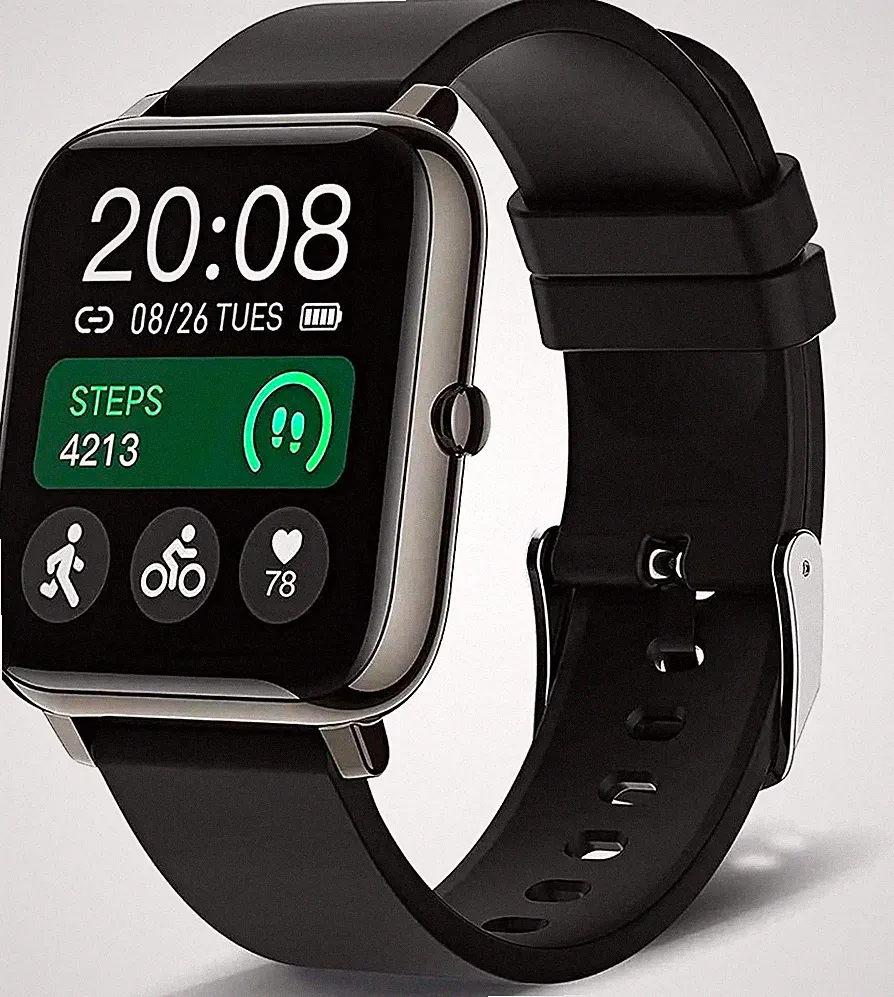 Smartwatch 38 mm Fitness Tracker Touchscreen Pulsmesser schwarz Silikon