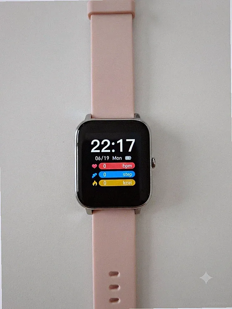 Smartwatch 40 mm silbernes Gehäuse, rosa Silikonarmband, Touchscreen, Android