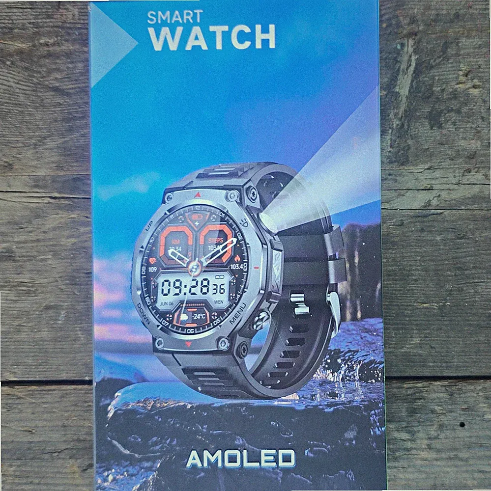 Smartwatch 44mm AMOLED Schwarz Android Benachrichtigungen Sportmodus