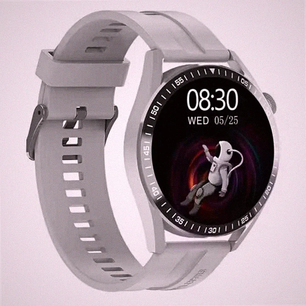 Smartwatch 46 mm Silber, graues Silikonarmband, Android, Touch, USB & Box