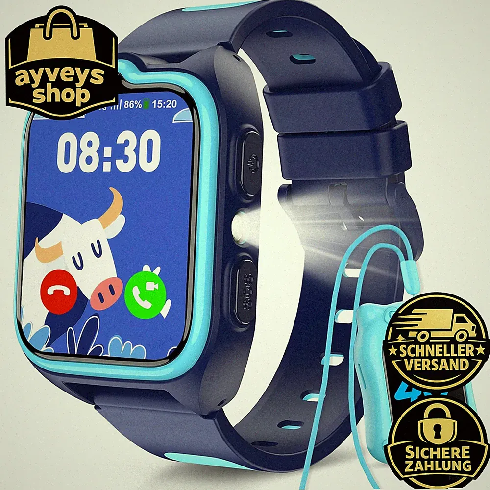Smartwatch 4G Kinder Telefonuhr mit SIM-Kartenslot GPS SOS Notruf Schrittzähler