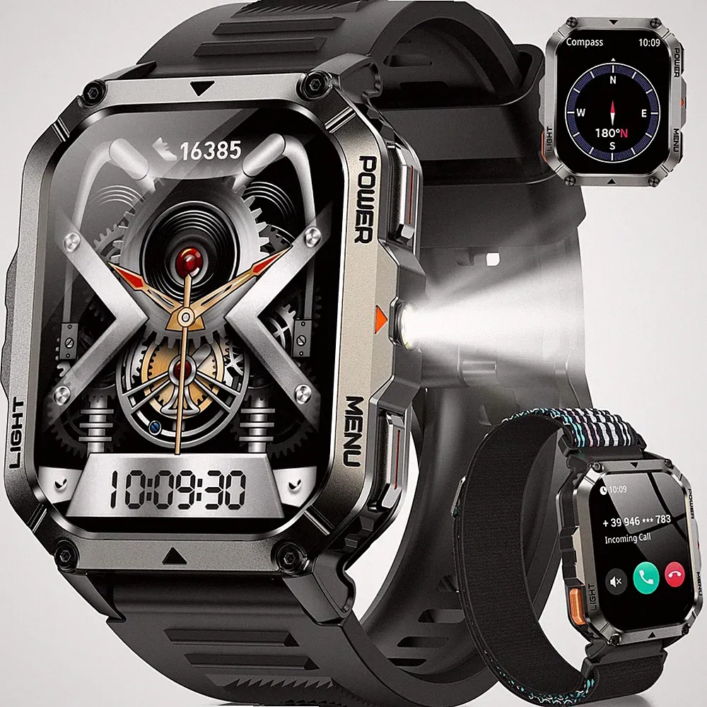 Smartwatch 900mAh Bluetooth-Anrufe Kompass LED-Beleuchtung Sportuhr Fitnessuhr