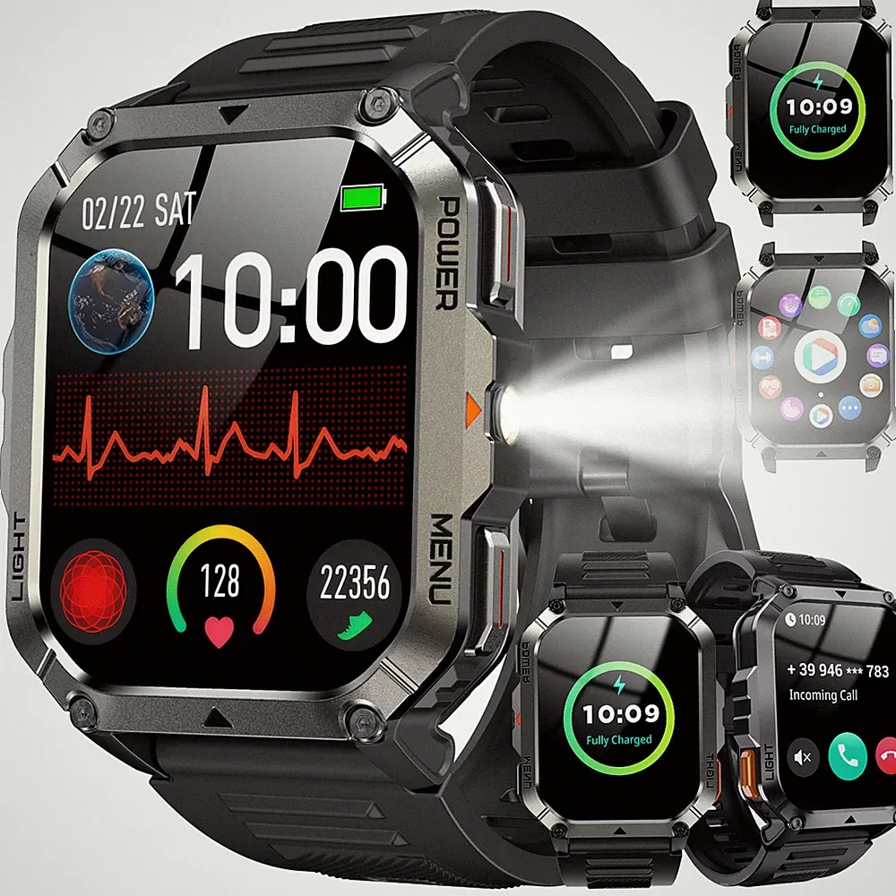 Smartwatch 900mAh Bluetooth-Anrufe Kompass LED-Beleuchtung Sportuhr Fitnessuhr