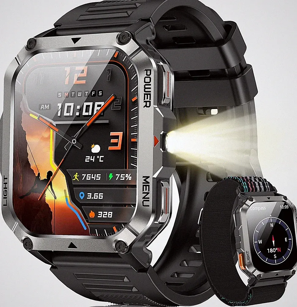 Smartwatch 900mAh, Bluetooth-Anrufe/Kompass/LED-Beleuchtung Sportuhr Gebraucht