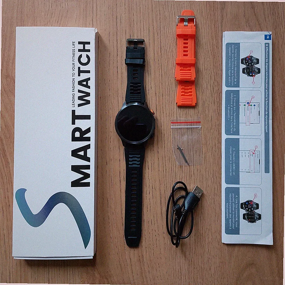Smartwatch AK90 Herren Bluetooth Sports Outdoor 50 mm schwarz + zusätz. Armband