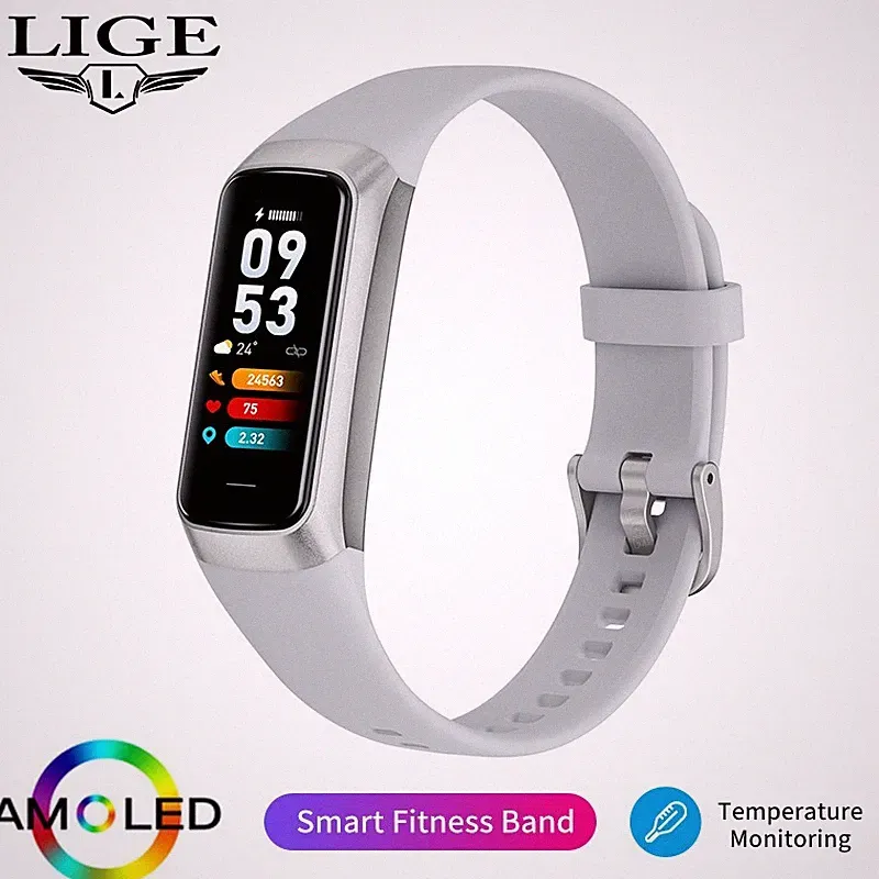 Smartwatch AMOLED Damen Herzfrequenz Blutdruck Wasserdicht Sport Fitness Tracker
