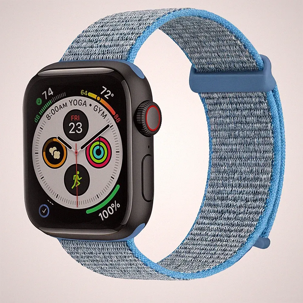 Smartwatch Armband für Apple Watch SE 2 44mm Nylon Textil Klettverschluss Blau