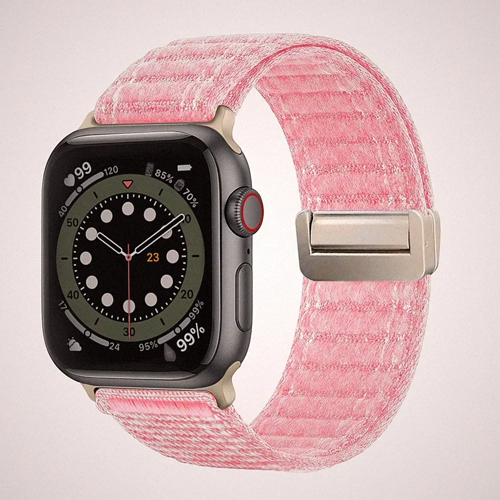Smartwatch Armband für Apple Watch SE 3 40mm Nylon Textil Magnetverschluss Rosa